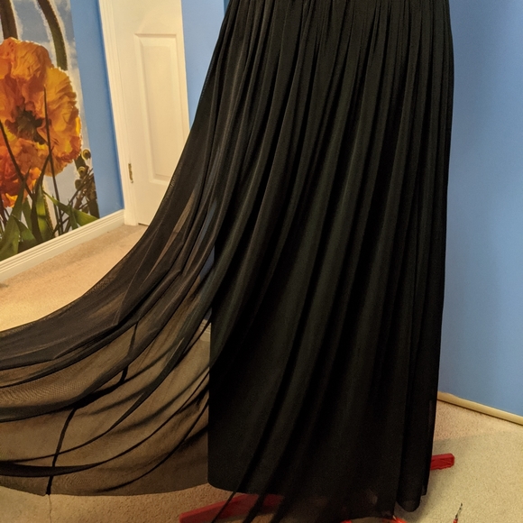 Long black sheer skirt with opaque silky underskirt and elastic waistband - Picture 1 of 5
